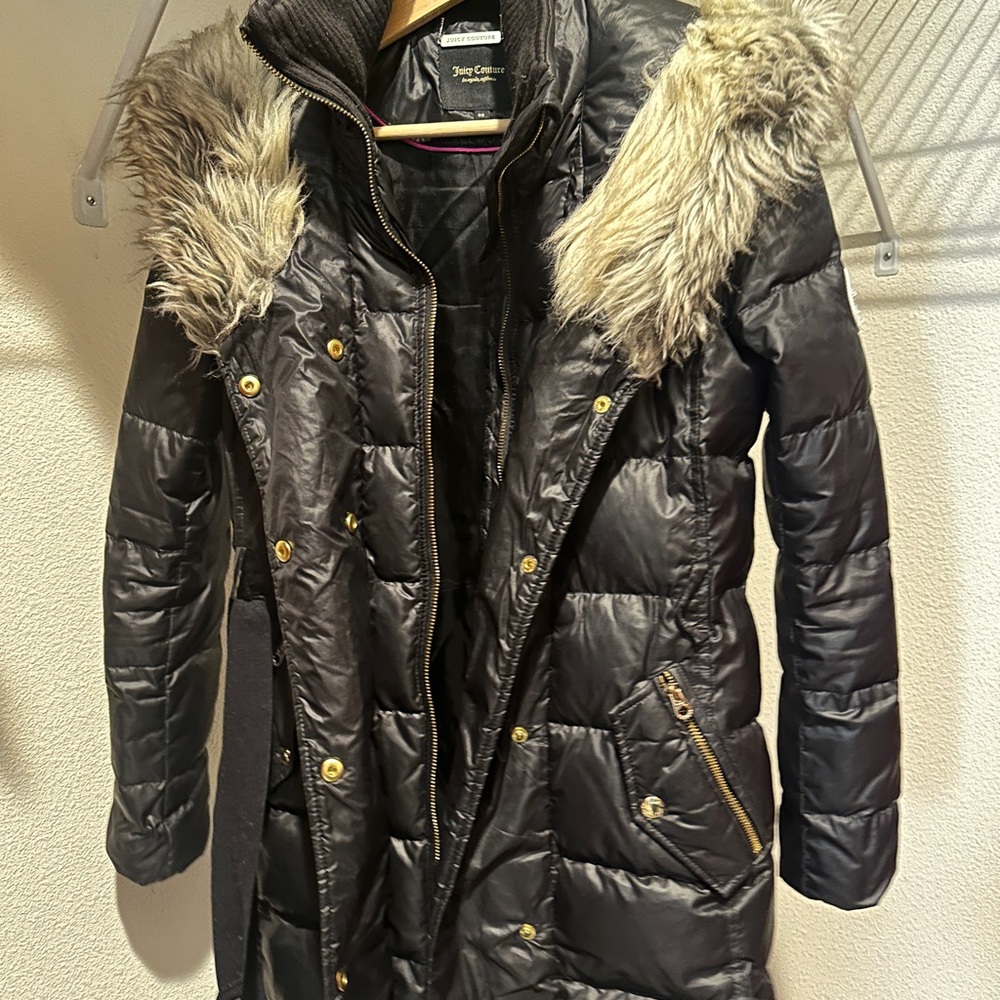 Juicy Couture Black Puffer Coat with Faux Fur